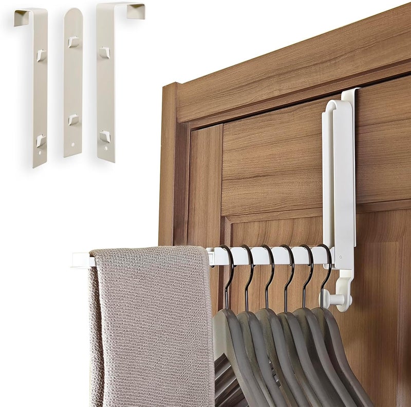 TASEVO Folding Clothes Drying Rack with 3 Brackets for Over The Door and Wall Mount, All Metal Laundry Dryer Rack with Retractable Rod for Towel, Fit Doors Thickness from 0.59in to 1.96in (Cream White) - Image 1